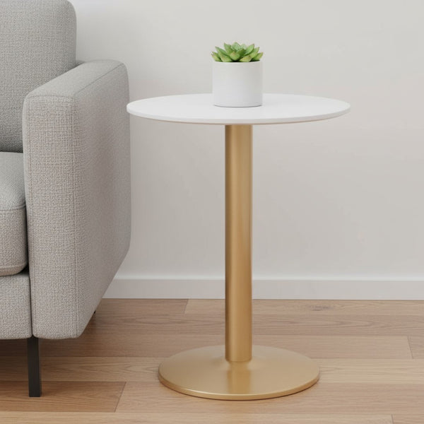 HomeRoots 24" Gold and White Round End Table - Modern Compact Design for Dining, Lounge, or Office Spaces 394796