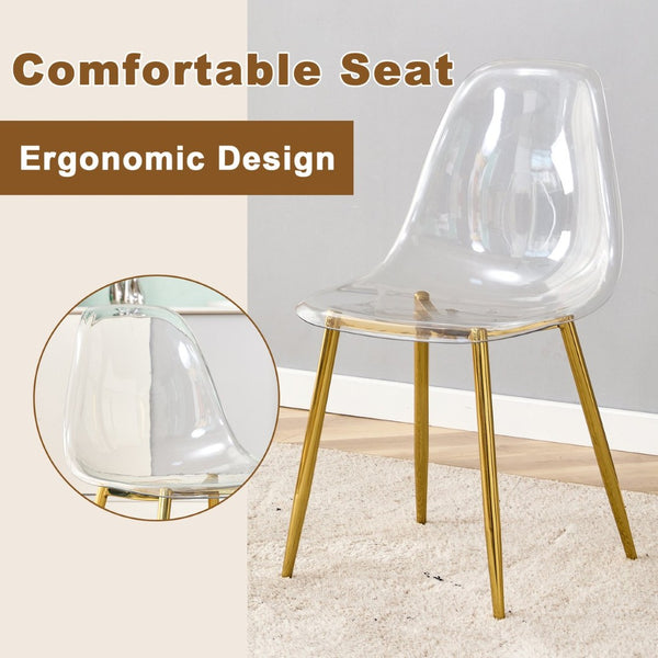 English Elm Table And Chair Set - Modern Wood Texture Mdf Coffee Table With Glass Legs & 4 Transparent Chairs W1151S02076-GIGA