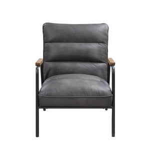 English Elm Nignu Gray Top Grain Leather Accent Chair with Matte Iron Frame, 8" Foam Cushions, Modern Luxe Appeal B2726P255749