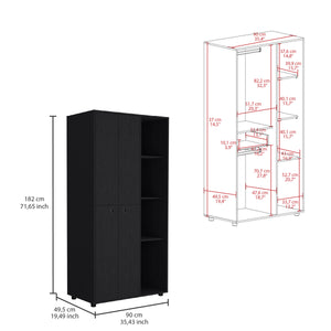 English Elm Misuri Multi-Function Wardrobe Armoire with Double Doors, Drawer, Hanging Rods and Open Shelves Black 73 L x 24 W x 3 H B200S00288