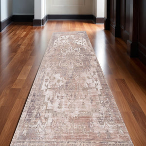 HomeRoots 10' Beige and Ivory Medallion Runner Rug - Durable, Soft, Noise-Dampening, Perfect for Hallways & More 2' x 10' 394810