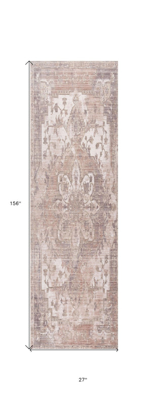 HomeRoots 10' Beige and Ivory Medallion Runner Rug - Durable, Soft, Noise-Dampening, Perfect for Hallways & More 2' x 13' 394812