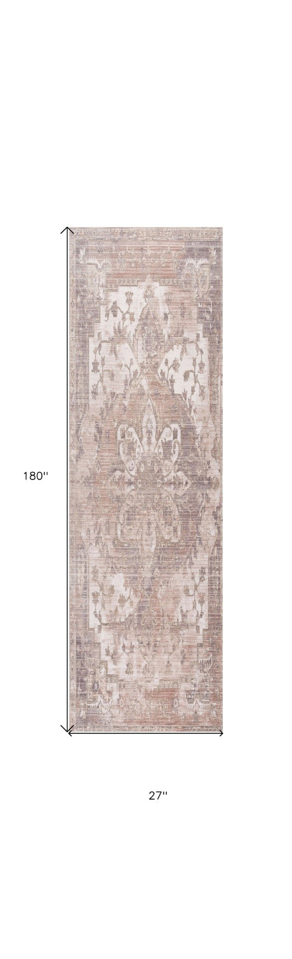 HomeRoots 10' Beige and Ivory Medallion Runner Rug - Durable, Soft, Noise-Dampening, Perfect for Hallways & More 2' x 15' 394813