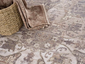 Homeroots 20' Runner Beige And Ivory Medallion Power Loom Distressed Runner Rug  Polyester 394815