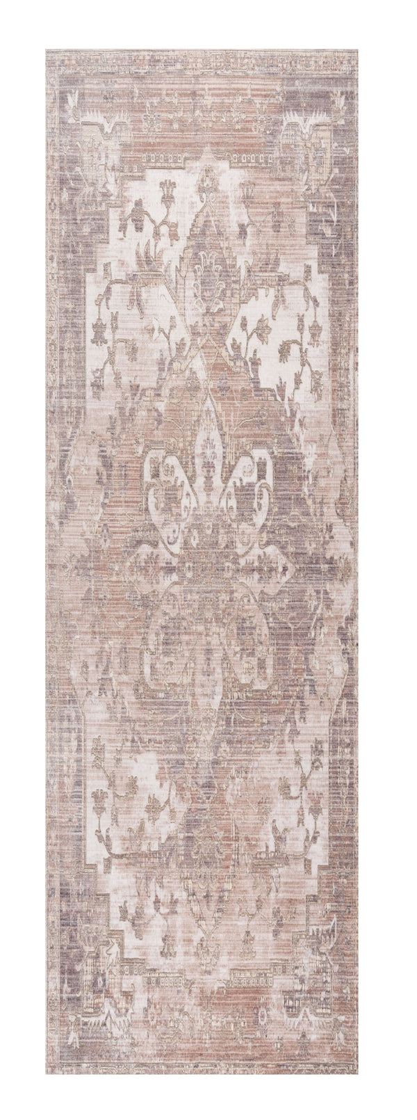 Homeroots 8' Runner Beige And Ivory Medallion Power Loom Runner Rug  Polyester 394821