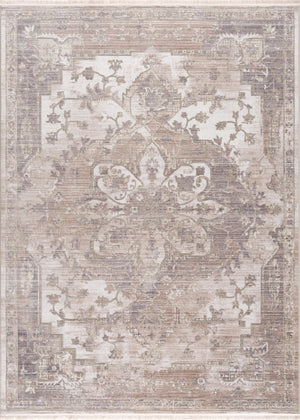 Homeroots 4' X 6' Beige And Ivory Medallion Power Loom Area Rug  Polyester 394822