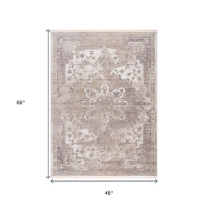 HomeRoots 10' Beige and Ivory Medallion Runner Rug - Durable, Soft, Noise-Dampening, Perfect for Hallways & More 4' x 6' 394822