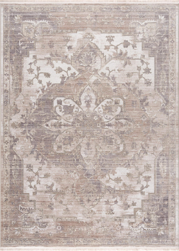 Homeroots 4' X 6' Beige And Ivory Medallion Power Loom Area Rug  Polyester 394822