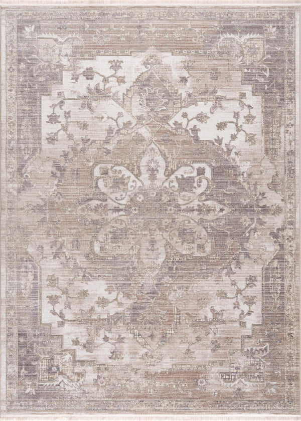 Homeroots 5' X 7' Beige And Ivory Medallion Non Skid Area Rug  Polyester 394823