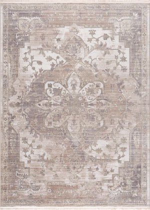 Homeroots 7' X 9' Beige And Ivory Medallion Power Loom Area Rug  Polyester 394824