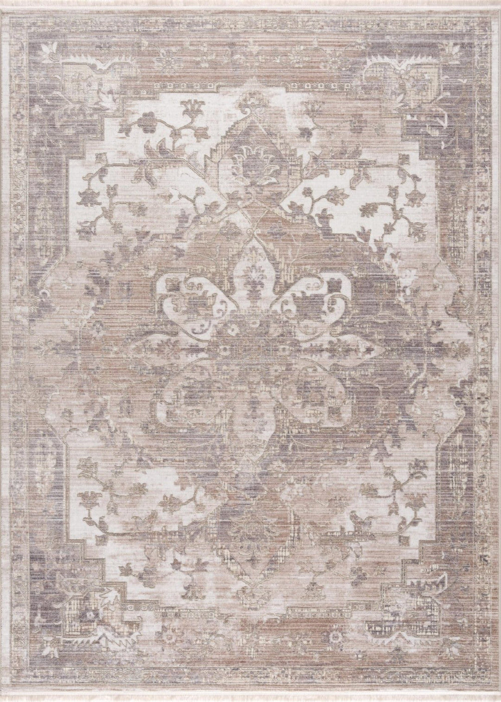 HomeRoots 10' Beige and Ivory Medallion Runner Rug - Durable, Soft, Noise-Dampening, Perfect for Hallways & More 7' x 10' 394824