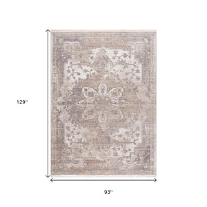 HomeRoots 10' Beige and Ivory Medallion Runner Rug - Durable, Soft, Noise-Dampening, Perfect for Hallways & More 8' x 11' 394825