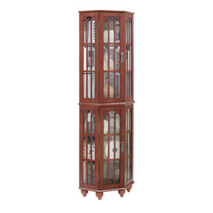 English Elm Corner Curio Cabinet with 6 Shelves, Tempered Glass Display, Built-In Lighting, Mirrored Back Walnut W1693P216949