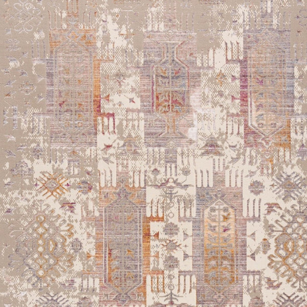 HomeRoots 10' Elegant Beige and Ivory Medallion Runner Rug - Durable, Modern Design for Hallways and Kitchens 2' x 15' 394829
