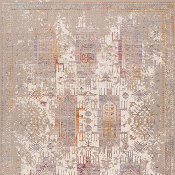 HomeRoots 10' Elegant Beige and Ivory Medallion Runner Rug - Durable, Modern Design for Hallways and Kitchens 2' x 20' 394831