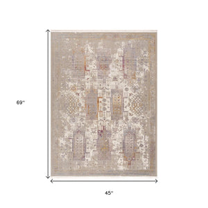 HomeRoots 10' Elegant Beige and Ivory Medallion Runner Rug - Durable, Modern Design for Hallways and Kitchens 4' X 6' 394838