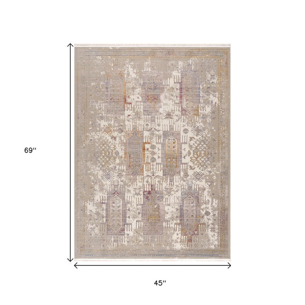 HomeRoots 10' Elegant Beige and Ivory Medallion Runner Rug - Durable, Modern Design for Hallways and Kitchens 4' X 6' 394838