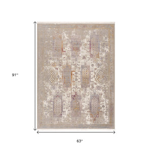 HomeRoots 10' Elegant Beige and Ivory Medallion Runner Rug - Durable, Modern Design for Hallways and Kitchens 5' X 7' 394839