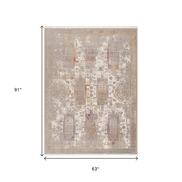 HomeRoots 10' Elegant Beige and Ivory Medallion Runner Rug - Durable, Modern Design for Hallways and Kitchens 5' X 7' 394839