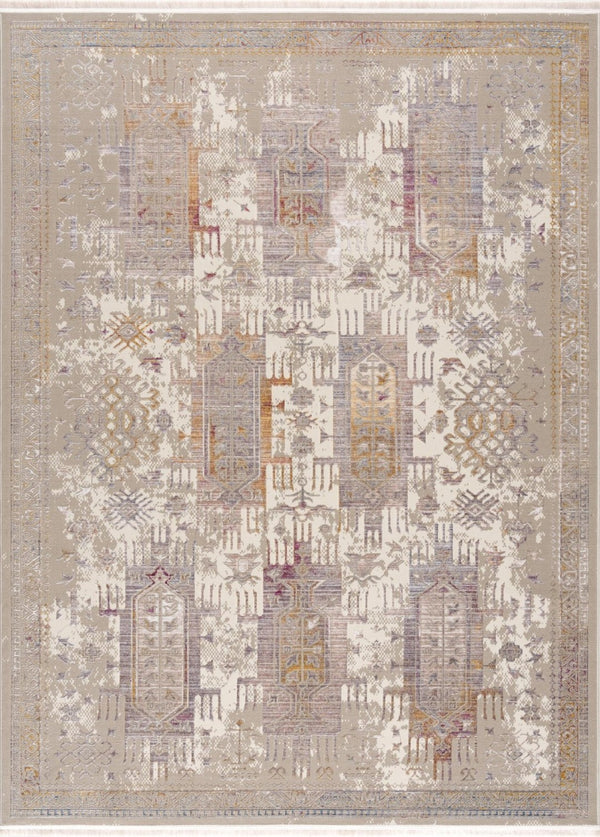 HomeRoots 10' Elegant Beige and Ivory Medallion Runner Rug - Durable, Modern Design for Hallways and Kitchens 5' X 7' 394839