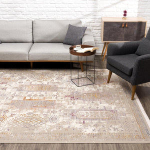HomeRoots 10' Elegant Beige and Ivory Medallion Runner Rug - Durable, Modern Design for Hallways and Kitchens 7' x 10' 394840