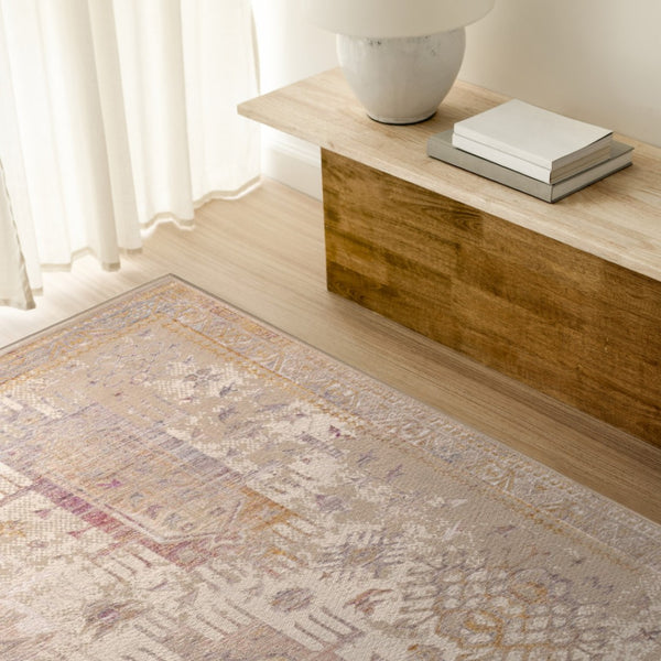 HomeRoots 10' Elegant Beige and Ivory Medallion Runner Rug - Durable, Modern Design for Hallways and Kitchens 7' x 10' 394840