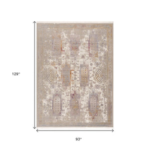 HomeRoots 10' Elegant Beige and Ivory Medallion Runner Rug - Durable, Modern Design for Hallways and Kitchens 8' X 11' 394841