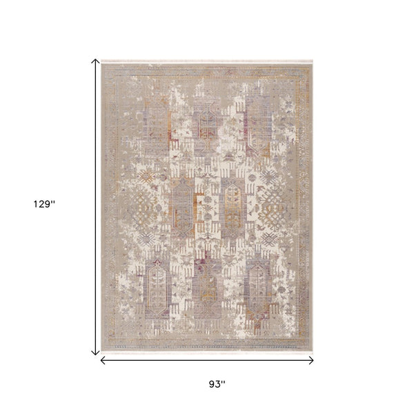 HomeRoots 10' Elegant Beige and Ivory Medallion Runner Rug - Durable, Modern Design for Hallways and Kitchens 8' X 11' 394841