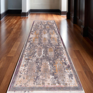 HomeRoots 10' Elegant Gray and Ivory Oriental Runner Rug - Durable, Stylish, Perfect for Hallways and Spaces 2' x 10' 394842