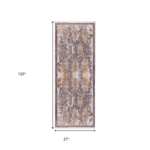 HomeRoots 10' Elegant Gray and Ivory Oriental Runner Rug - Durable, Stylish, Perfect for Hallways and Spaces 2' x 10' 394842