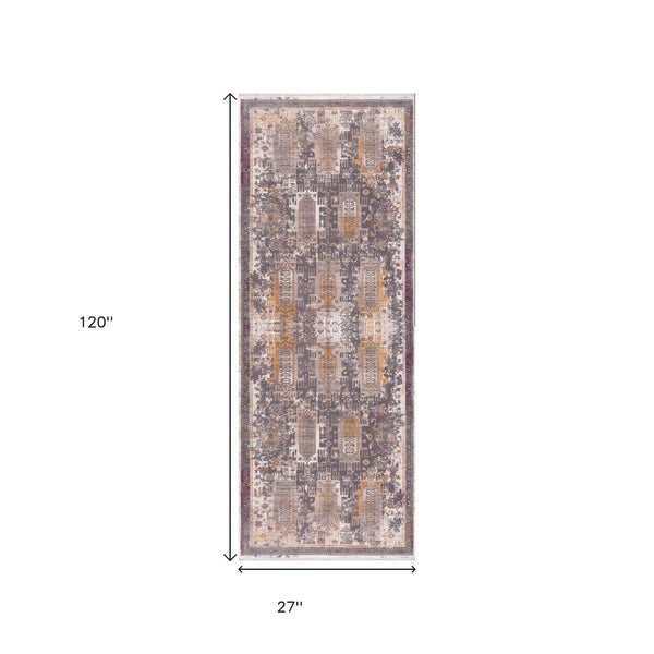 HomeRoots 10' Elegant Gray and Ivory Oriental Runner Rug - Durable, Stylish, Perfect for Hallways and Spaces 2' x 10' 394842