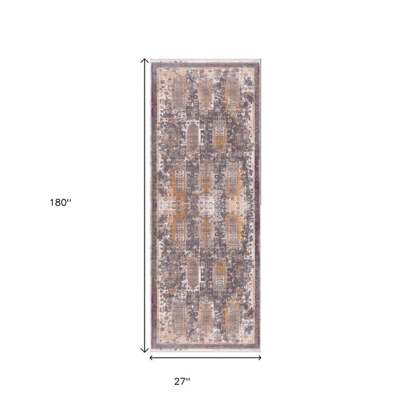 HomeRoots 10' Elegant Gray and Ivory Oriental Runner Rug - Durable, Stylish, Perfect for Hallways and Spaces 2' x 15' 394845