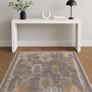 HomeRoots 10' Elegant Gray and Ivory Oriental Runner Rug - Durable, Stylish, Perfect for Hallways and Spaces 4' X 6' 394854