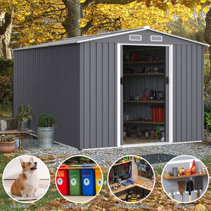 English Elm Outdoor Galvanized Steel Storage Shed 8x12 Ft with Sliding Doors and Air Vent W2911S00005