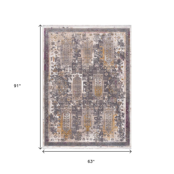 HomeRoots 10' Elegant Gray and Ivory Oriental Runner Rug - Durable, Stylish, Perfect for Hallways and Spaces 5' X 8' 394855