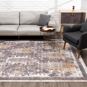 HomeRoots 10' Elegant Gray and Ivory Oriental Runner Rug - Durable, Stylish, Perfect for Hallways and Spaces 7' x 10' 394856