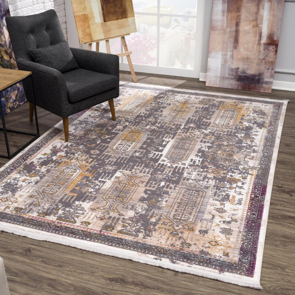 HomeRoots 10' Elegant Gray and Ivory Oriental Runner Rug - Durable, Stylish, Perfect for Hallways and Spaces 8' X 11' 394857
