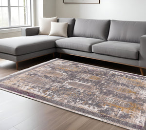 HomeRoots 10' Elegant Gray and Ivory Oriental Runner Rug - Durable, Stylish, Perfect for Hallways and Spaces 8' X 11' 394857