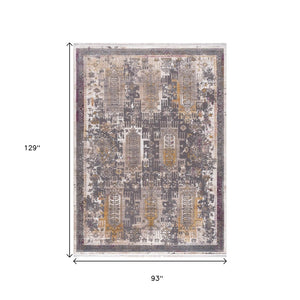 HomeRoots 10' Elegant Gray and Ivory Oriental Runner Rug - Durable, Stylish, Perfect for Hallways and Spaces 8' X 11' 394857
