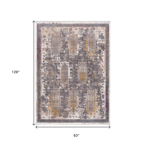 HomeRoots 10' Elegant Gray and Ivory Oriental Runner Rug - Durable, Stylish, Perfect for Hallways and Spaces 8' X 11' 394857