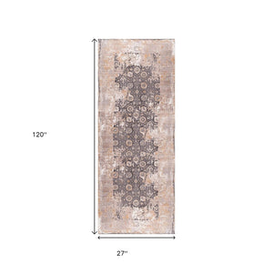 HomeRoots 10' Gray and Ivory Oriental Runner Rug - Durable, Stylish Accent for Hallways and Modern Spaces 2' x 10' 394858