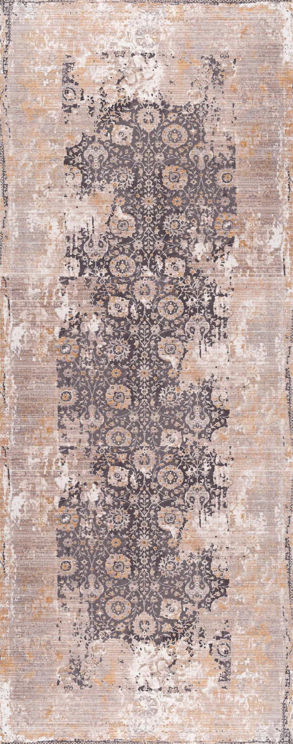 Homeroots 13' Runner Gray And Ivory Oriental Power Loom Runner Rug  Polyester 394860