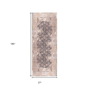 HomeRoots 10' Gray and Ivory Oriental Runner Rug - Durable, Stylish Accent for Hallways and Modern Spaces 2' x 15' 394861