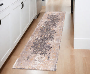 Homeroots 8' Runner Gray And Ivory Oriental Power Loom Runner Rug  Polyester 394869