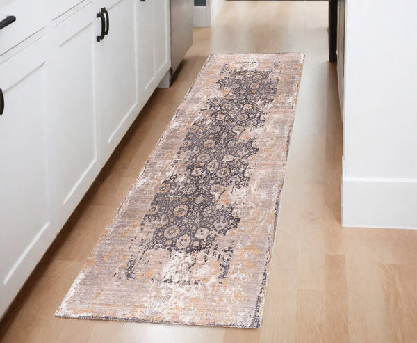 Homeroots 8' Runner Gray And Ivory Oriental Power Loom Runner Rug  Polyester 394869