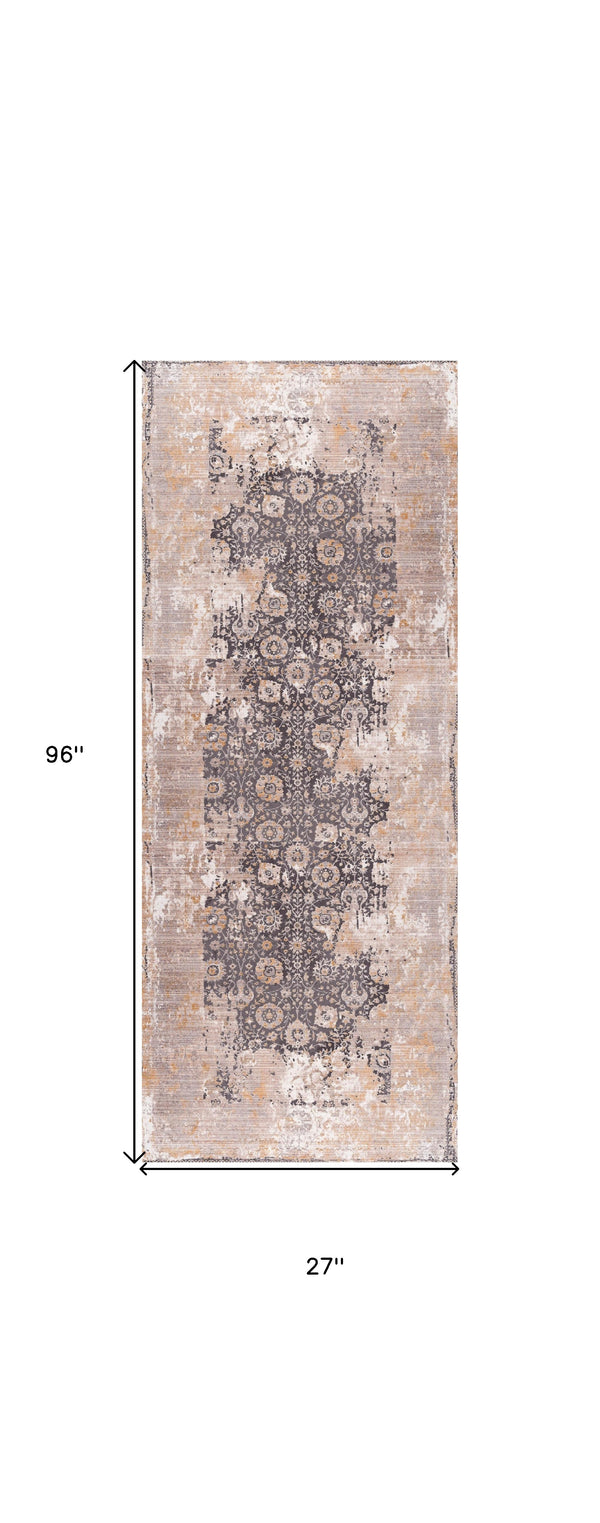 Homeroots 8' Runner Gray And Ivory Oriental Power Loom Runner Rug  Polyester 394869
