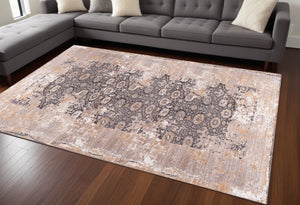 Homeroots 4' X 6' Gray And Ivory Oriental Power Loom Area Rug  Polyester 394870