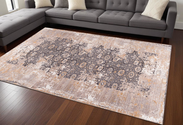 Homeroots 4' X 6' Gray And Ivory Oriental Power Loom Area Rug  Polyester 394870