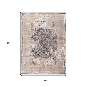 HomeRoots 10' Gray and Ivory Oriental Runner Rug - Durable, Stylish Accent for Hallways and Modern Spaces 4' X 6' 394870