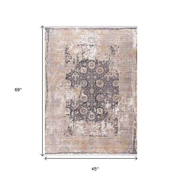 HomeRoots 10' Gray and Ivory Oriental Runner Rug - Durable, Stylish Accent for Hallways and Modern Spaces 4' X 6' 394870